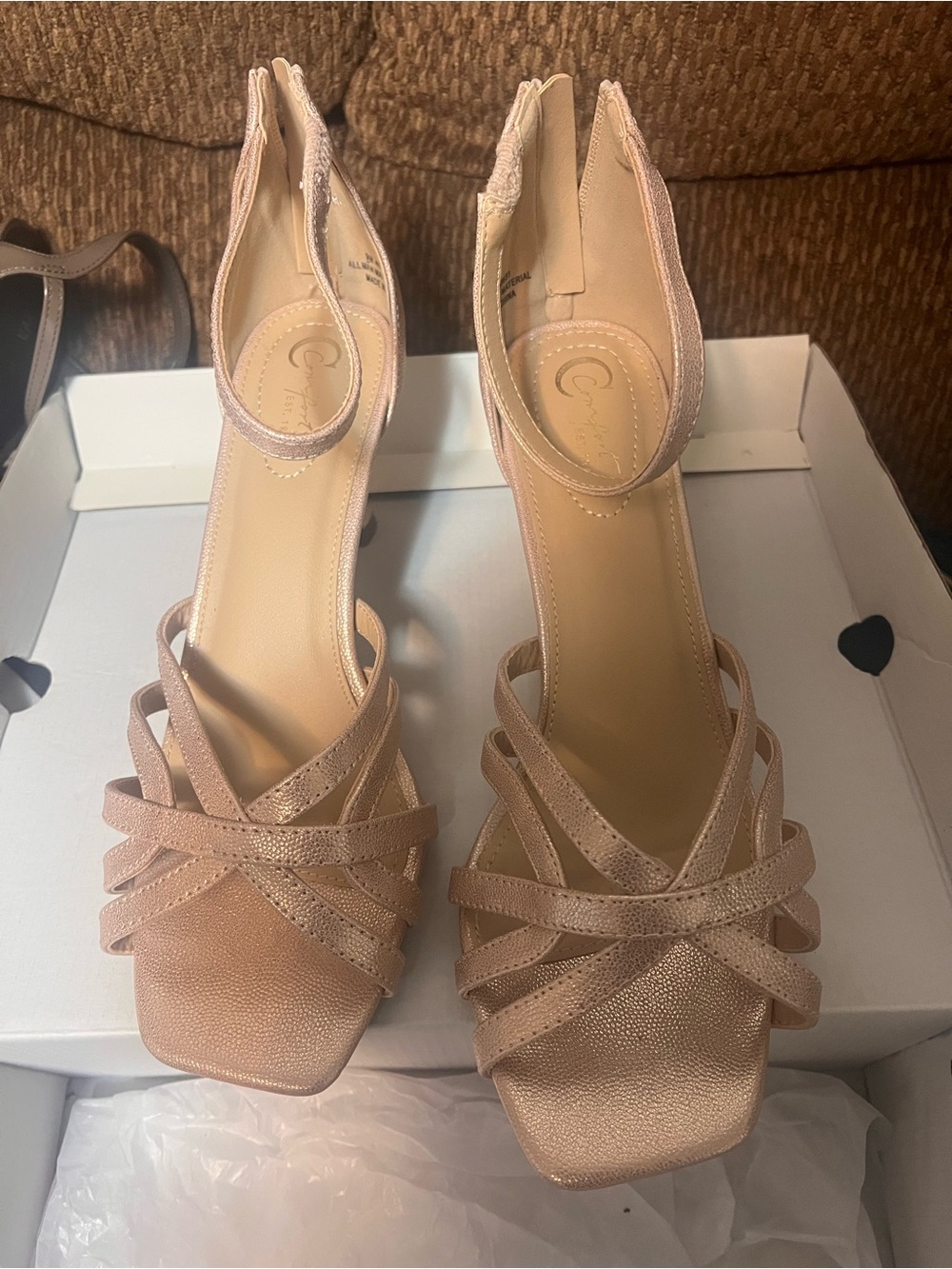 Cato Metallic Blush Strappy Ankle‑Tie Heels